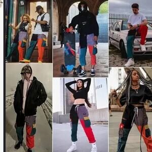 AELFRIC EDEN Back to 90s Multi Color Skater Street Gear Pants XXL Colorblock